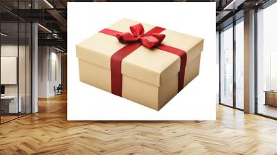 Gift box with red ribbon isolated on transparent background Wall mural