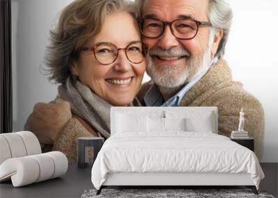 Happy senior couple smiling and embracing each other, isolated on transparent background Wall mural