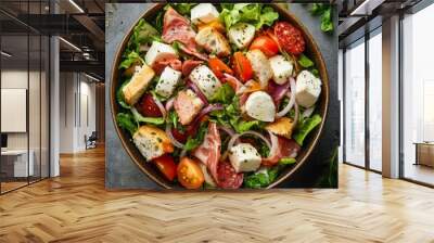 Salad with ham, buffalo mozzarella, parma ham, lettuce, cherry tomatoes, tomato Wall mural