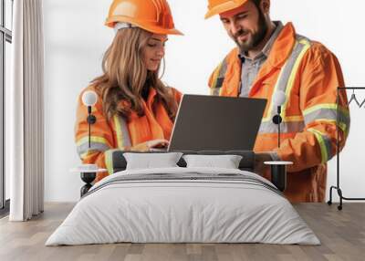 Two Professional Heavy Industry Engineers Wearing Hardhats Discussing Factory Work. isolated on transparent background Wall mural