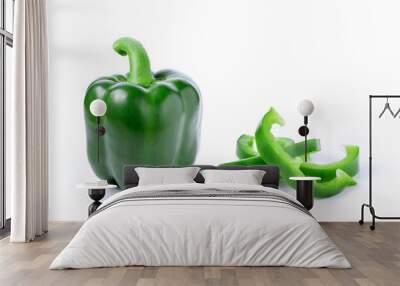 Green pepper on white background Wall mural