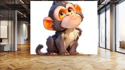 Animal cartoon, Cute cartoon monkey sitting, white isolated background Wall mural