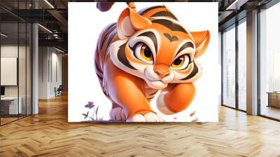 Animal cartoon, Cute cartoon tiger walking, white isolated background Wall mural