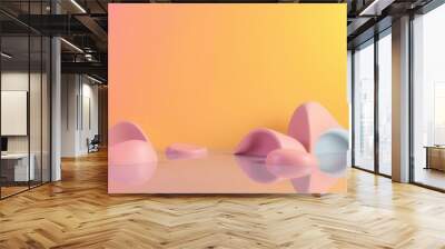 Abstract minimal background with pink and blue geometric shapes. Wall mural