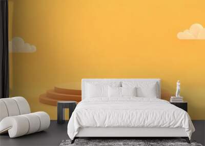 Minimalist yellow platform with two white clouds. Wall mural