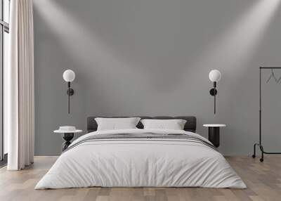 Two spotlights shining on a gray empty background. Wall mural