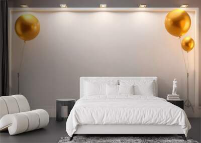 White wall with two gold balloons and spotlights. Wall mural