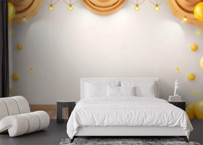 White wall with yellow decorations and wooden floor. Wall mural