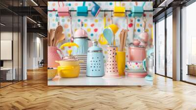 Retro kitchen gadgets in a pop art style Wall mural