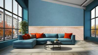 Blue cement wall with Wooden floor Wall mural