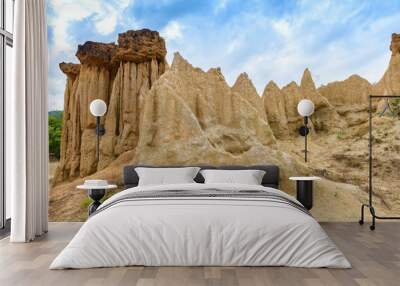 landscape of soil textures eroded sandstone pillars, columns and cliffs, 