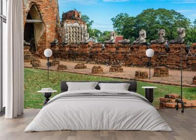 Majestic ruins of 1629 Wat Chai Watthanaram built by King Prasat Tong with its principal Prang (center) representing Mount Meru, the abode of the gods Wall mural