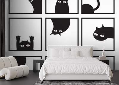 Black cats in nine window vector image Wall mural