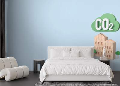 home wood and green cloud for co2 concept 3d rendering Wall mural