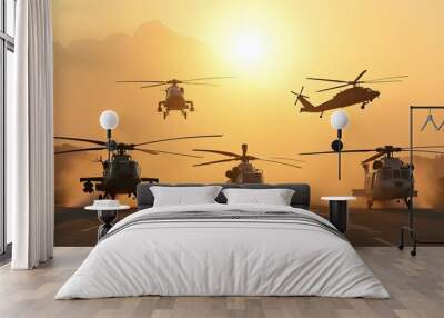 silhouette of the helicopter Wall mural