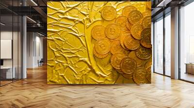 The Bitcoin cryptocurrency in gold texture  image background. Wall mural