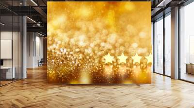 The gold five star on bokeh background 3d rendering Wall mural