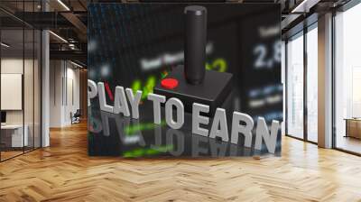 The joystick and play to earn text for game nft or technology  concept 3d rendering. Wall mural