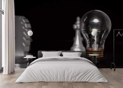 The light bulb  and chess for idea or business concept 3d rendering. Wall mural