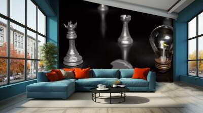 The light bulb  and chess for idea or business concept 3d rendering. Wall mural