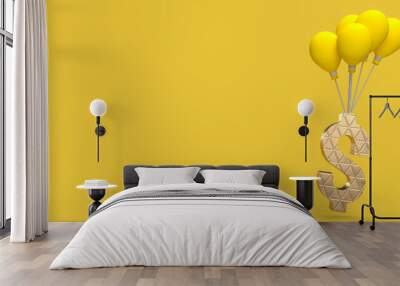 The yellow balloons and gold dollar symbol for business concept 3d rendering Wall mural