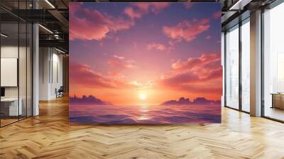 A breathtaking sunset over the ocean, with a vibrant orange and pink sky and wispy clouds, casting a warm glow on the calm water below. Wall mural