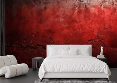 a close-up of a red, textured wall with a cracked and chipped surface, creating a sense of depth and texture. Wall mural