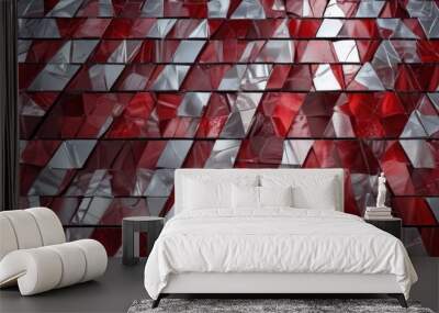 a close-up view of a red and silver mosaic pattern composed of numerous small, irregularly shaped tiles arranged in a grid-like fashion. Wall mural