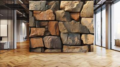 A close-up view of a stone wall composed of irregularly shaped stones in various shades of brown and gray, arranged in a grid-like pattern. Wall mural