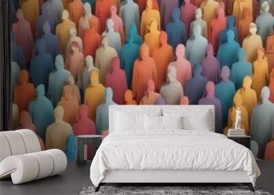 A crowd of abstract human figures in various colors, arranged in a grid-like pattern. Wall mural