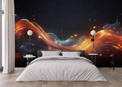 a dynamic, swirling pattern of orange and blue flames against a dark background, creating a sense of movement and energy. Wall mural