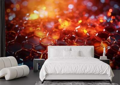 abstract background with shiny red and orange stars Wall mural