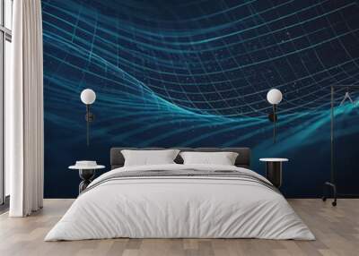 digital wave-like pattern in shades blue and green, with grid-like texture and gradient effect. Wall mural