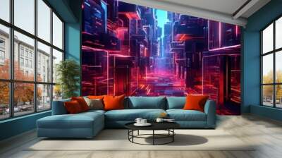 futuristic city with neon lights Wall mural