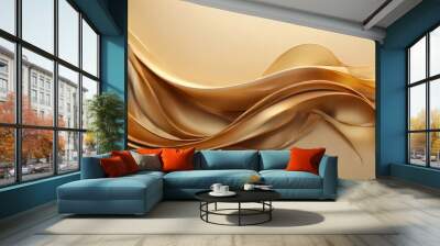 golden wave-like pattern with a smooth, flowing texture, set against a light beige background. Wall mural