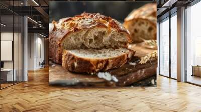 loaf bread on cutting board Wall mural