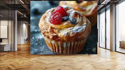 muffin with fruit and powdered sugar Wall mural