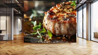 piece meat with herbs on top Wall mural