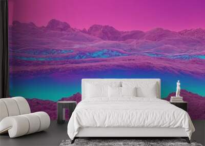 pink and blue landscape with mountains in the background Wall mural