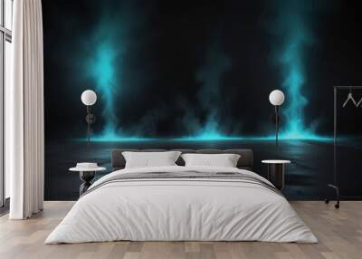 Three ethereal blue smoke streams rise from the center of the image, creating a sense of movement and energy against a dark background. Wall mural