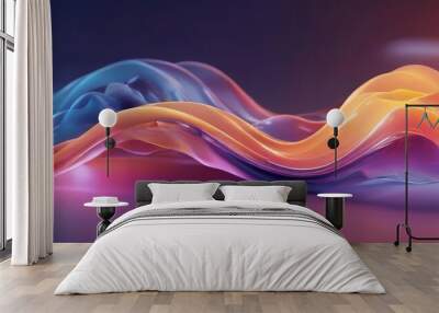 vibrant abstract composition of fluid, wave-like shapes in a gradient of orange, blue, and purple, set against a dark background. Wall mural