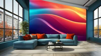 vibrant abstract composition of overlapping curved lines in a gradient of colors, transitioning from blue to orange, purple, and red, creating a dynamic and visually striking effect. Wall mural