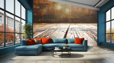 wooden table with blurry background Wall mural