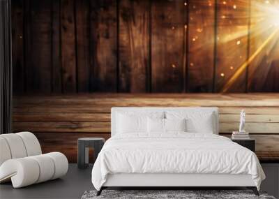 wooden table with light shining through it Wall mural