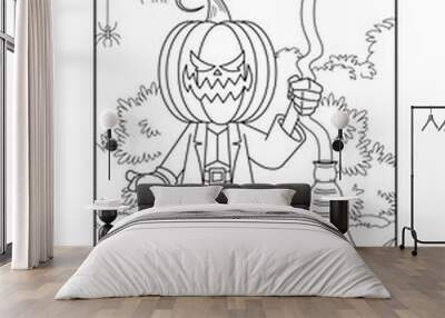 Halloween coloring page for kids. Line art coloring page design for kids. Wall mural