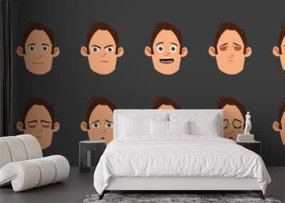 man flat avatars emotions set with smiling face.Mouth expression set for animation. Lip sync collection for character animation Wall mural