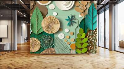 ARTE EM PAPEL: UMA SOBREPOSIÇÃO RECORTES DE PAPEL A FORMANDO UM MOSAICO FLORAL EM ALTO RELEVO Wall mural