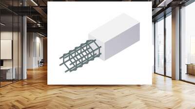 Isometric vector illustration tied rebar cage isolated on white background. Realistic steel reinforcement bars icon. Construction rebar. Steel rods used for reinforcing concrete. Building materials. Wall mural