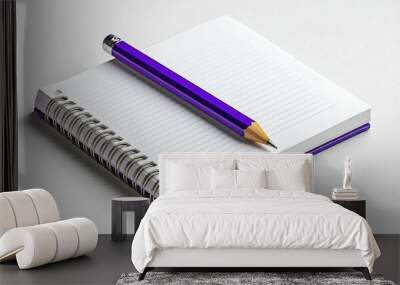 A photostock of a notebook with a pencil, white background, minimal style Wall mural