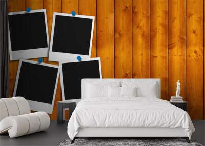 Blank Photo Frame On Wood Wall mural